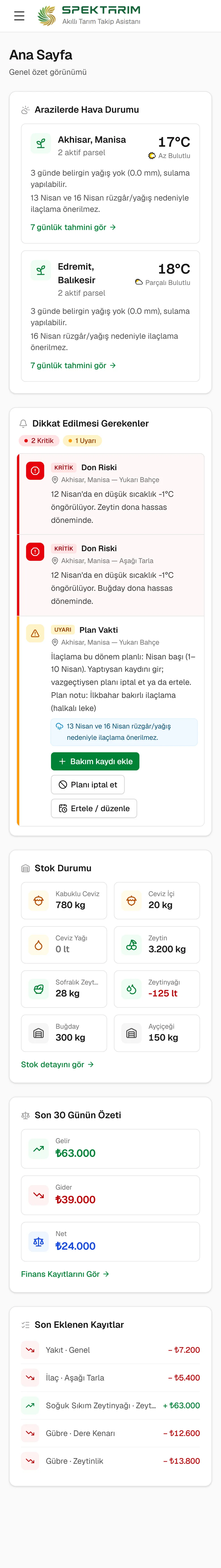 Telefonda Spektarım Ana Sayfa'nın tamamı